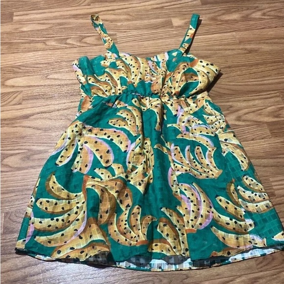 FARM Rio A-Line Dress Green Raining Bananas XL - NO BELT - Picture 5 of 7